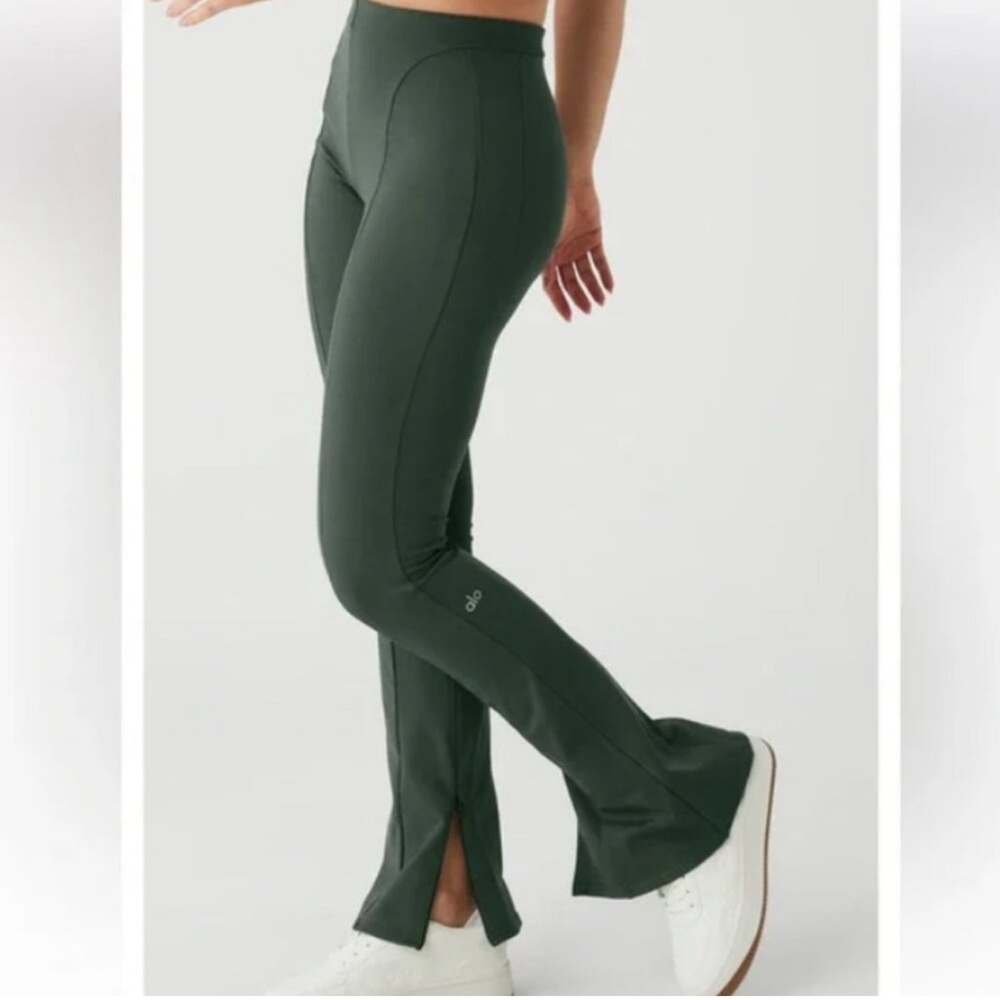 Alo Yoga High Waist Zip It Flare Leggings Cactus Green XS
